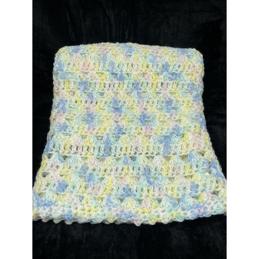 Handmade Crochet Baby Afghan Blanket Pastel Open Weave Lightweight 30x31